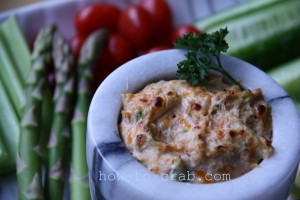 Hot crab dip with vegetables.